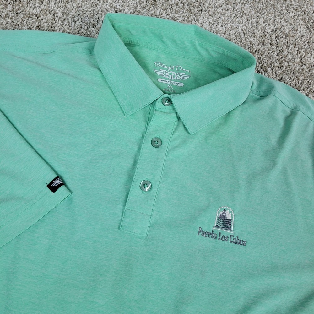 Straight Down Mens XL Solid Green Performance Stretch Polo Short Sleeve